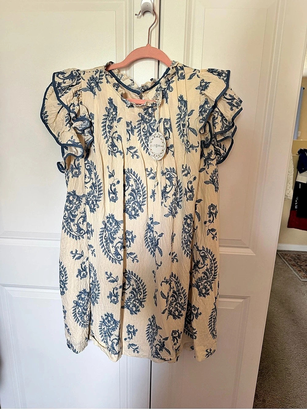umgee Paisley Mini Dress in Cream & Blue Size XL NWT